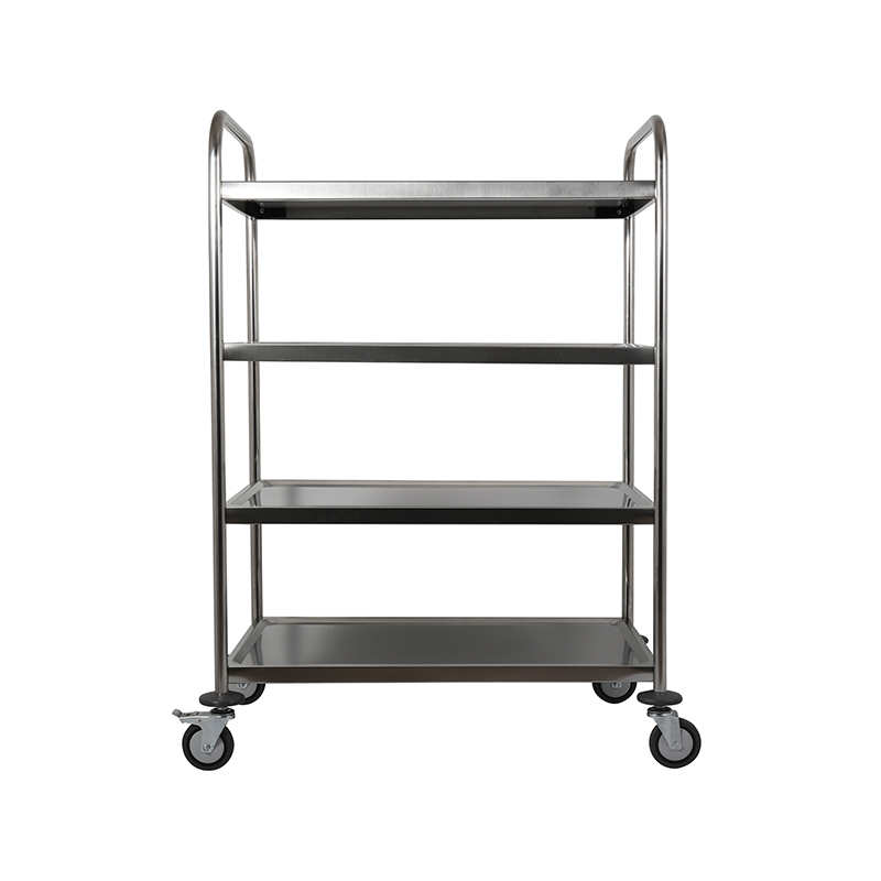 Stainless Steel Round Tube Four Tiers Food Cart